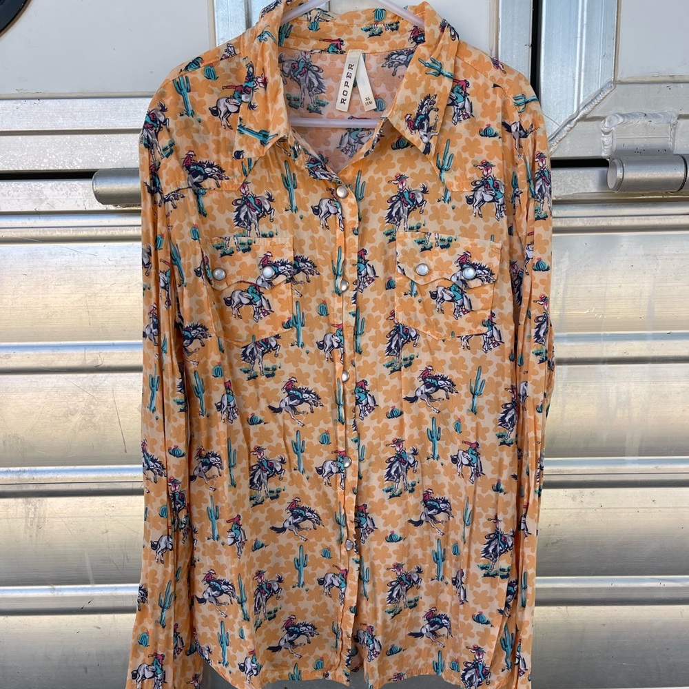 Cactus Buckin Horse Girls Youth Roper Size 14 Rodeo Shirt Stock Show button up